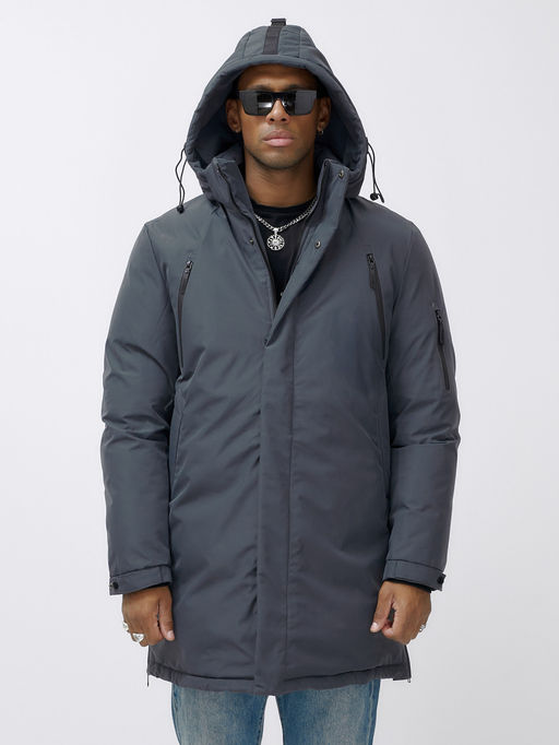 Парка мужская зимняя удлиненная темно-серого цвета 8385TC
