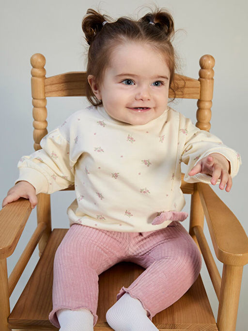 ?i?ekli K?z Bebek Sweatshirt ve Tayt