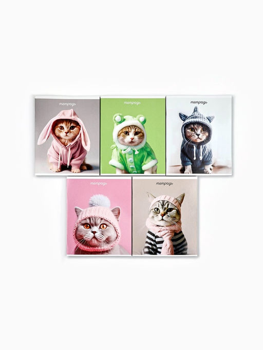 Цена за 3 шт. Тетрадь в клетку, 48 л., А5, на скрепке, блок №2 Котики МИКС