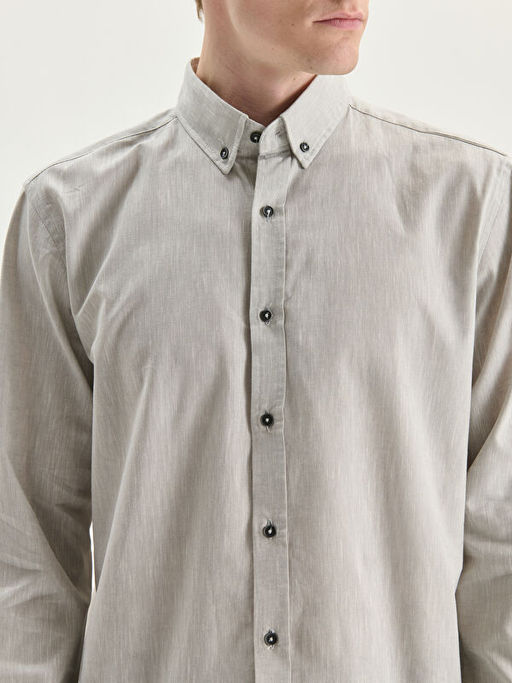 Slim Fit Uzun Kollu Keten Kar???ml? Erkek G?mlek