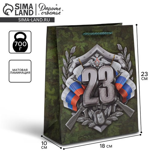 Цена за 2 шт. Пакет подарочный ламинированный, упаковка, «С 23 февраля», MS 18×23×10 см