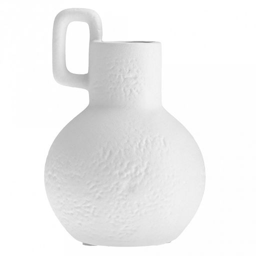 Ваза керамическая "Кувшин" 950мл, д13см h19,3см, горло - 4,5х4,2см, матовая, фактурная глазурь, цвет - белый, в коробке (Китай)
