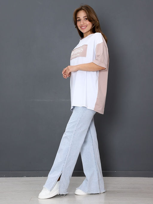 Футболка Женская Оверсайз No Brand цвет бежевый - Амавес-текстиль фото 5