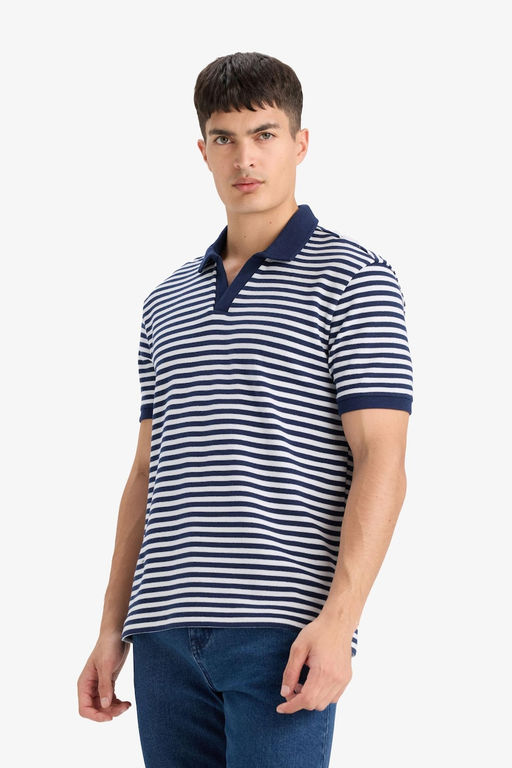 Regular Fit Polo Yaka K_sa Kollu _izgili Ti__rt - Defacto фото 3