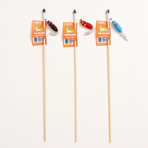 Дразнилка - удочка Мышь из фетра с норковым хвостиком на деревянной палочке, микс цветов - Пижон фото 5