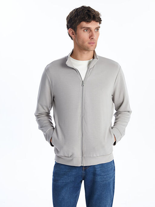 Dik Yaka Uzun Kollu Erkek Fermuarl? Sweatshirt