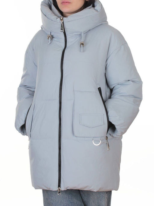 8362 GRAY/LT. BLUE Куртка зимняя женская оверсайз (200 гр. холлофайбер)