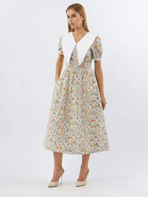 Платьеиз хлопка с большим контрастным воротником OD-935-2