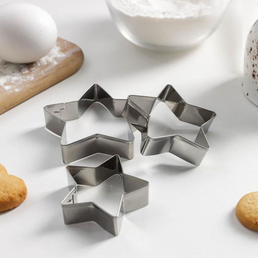 Формы для печенья Доляна Остроконечная звезда, набор 3 шт., металл, серебристые