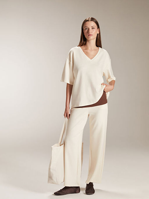 V Yaka Nak??l? Oversize Kad?n Ti??rt