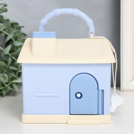 Копилка для денег с замком и ключом «Домик в нежных тонах», наклейки и декор для украшения, пластик, 14×10×13 см, МИКС