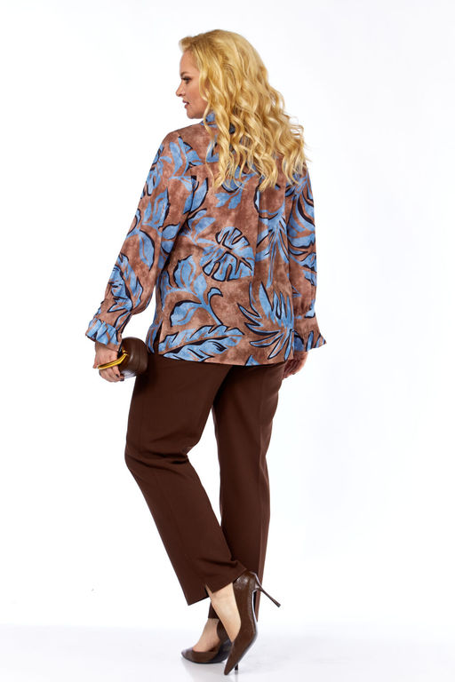 Блуза Элль стиль 2398/2а коричневый, голубой принт