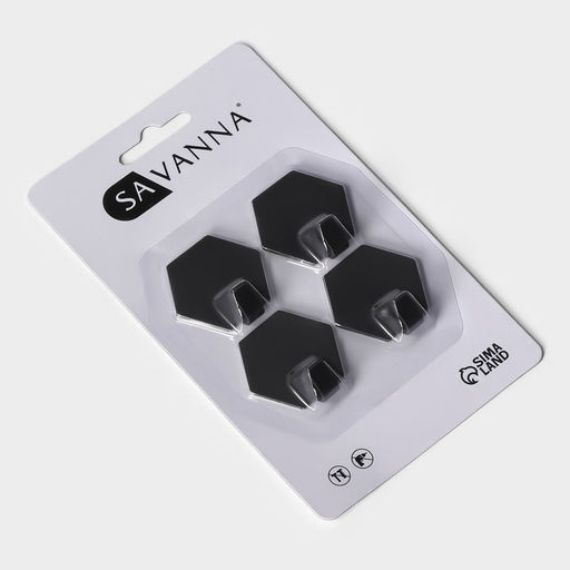 Цена за 2 шт. Крючки самоклеящиеся SAVANNA Black Loft, 4 шт., металл, грань 2 см, чёрные  фото 6