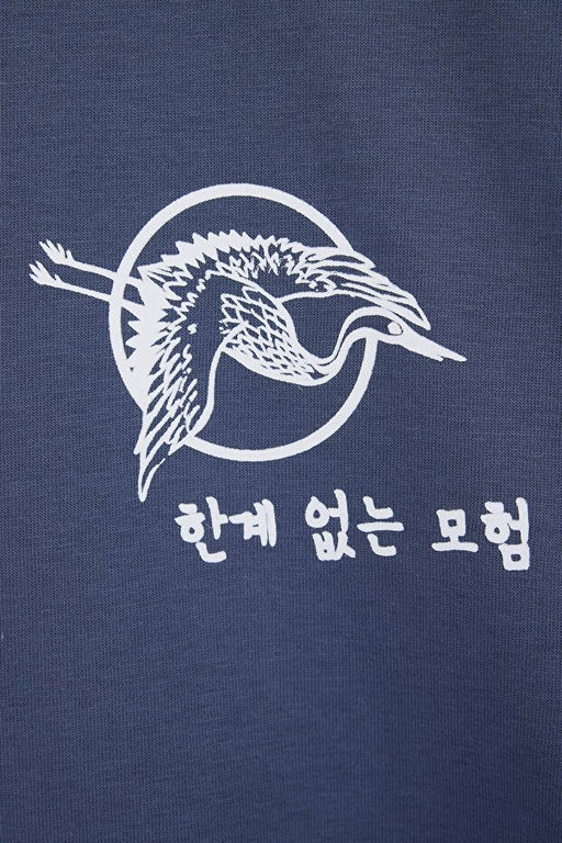 Indigo Oversize/Geni_ Kesim Uzak Do_u Bask_l_ %100 Pamuklu T-Shirt TMNSS23TS00170 - Trendyolmilla фото 2