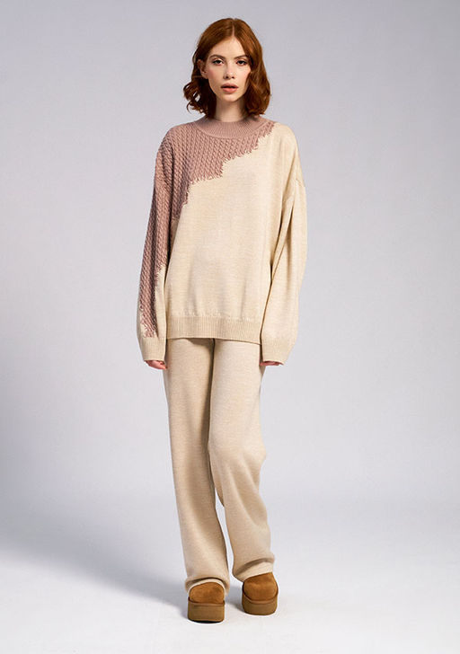 WW-2514 Джемпер трикотажный с ажурной вставкой Волна опал