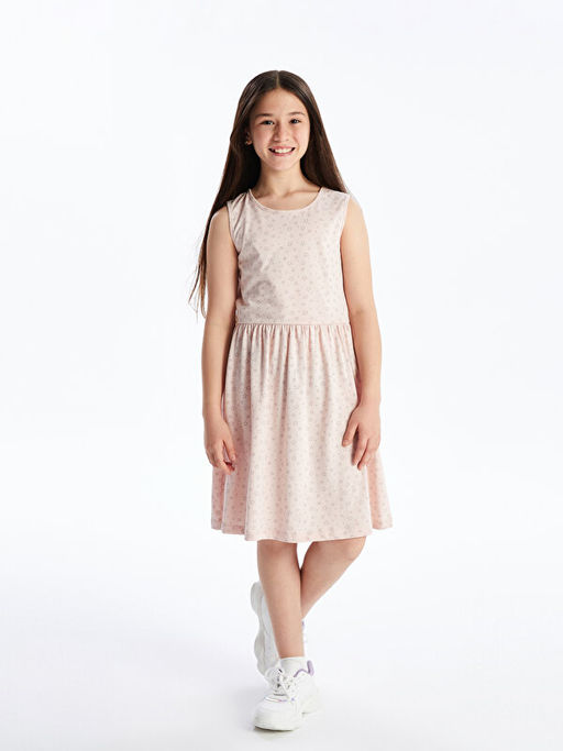 Bisiklet Yaka Bask?l? K?z ?ocuk Elbise