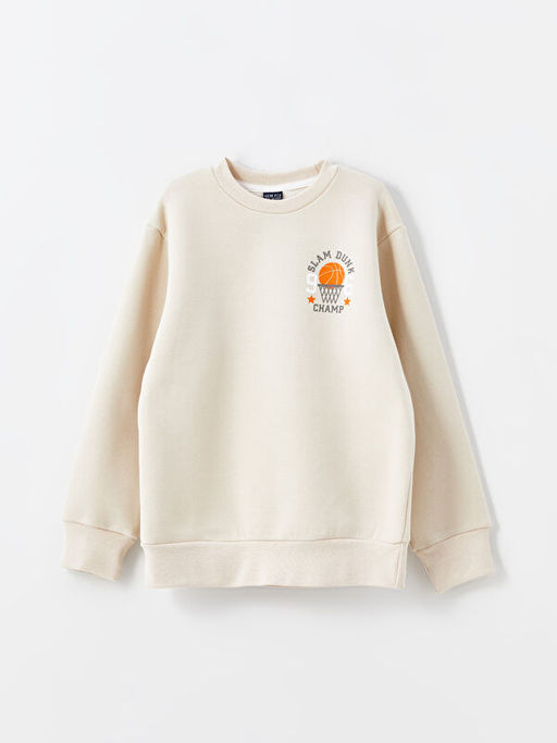 Bisiklet Yaka Bask?l? Uzun Kollu Erkek ?ocuk Sweatshirt