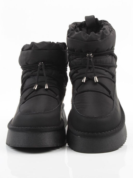 04-WF029-2M BLACK Ботинки зимние женские (натуральная кожа, курточная ткань, 100% шерсть)