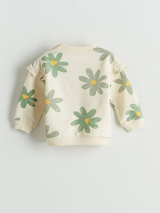 ?i?ekli K?z Bebek Sweatshirt ve Pantolon 2li Tak?m