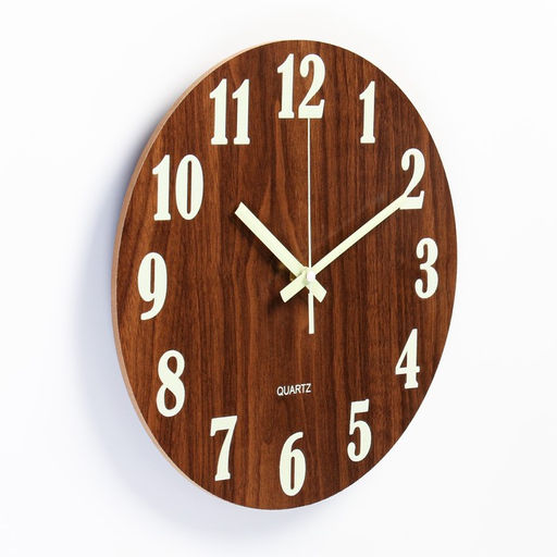 Часы настенные классические, светящиеся, d=30 см, дерево