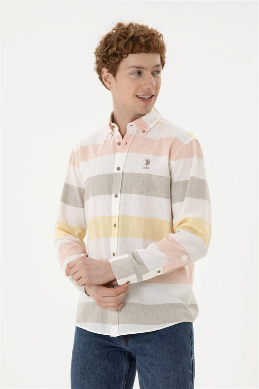 Мужская рубашка цвета хаки с длинным рукавом - U.s. polo assn фото 3