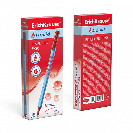 Цена за 12 шт. Ручка капиллярная ErichKrause Liquid F-20 Stick, цвет чернил красный (в коробке по 12 шт.)  фото 3