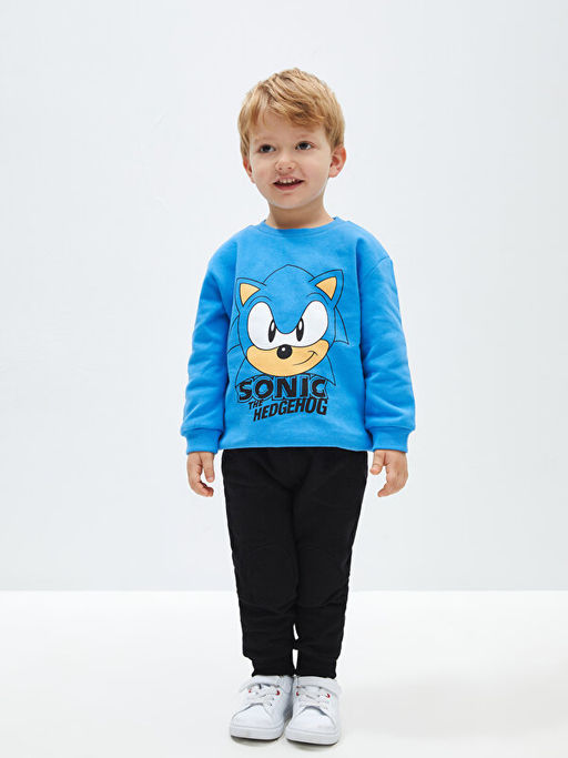 Bisiklet Yaka Sonic Bask?l? Erkek Bebek Sweatshirt ve E?ofman Alt 2li - Waikiki фото 2