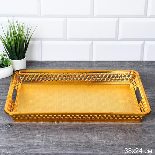 Поднос прямоугольный 38x24 см / 3824 /уп 60/золото/пластик - Галеонтрейд фото 4