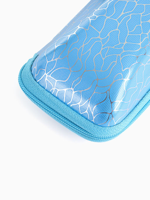 Футляр для очков на молнии, с серебристым принтом, размер 16×6×7 см, голубой