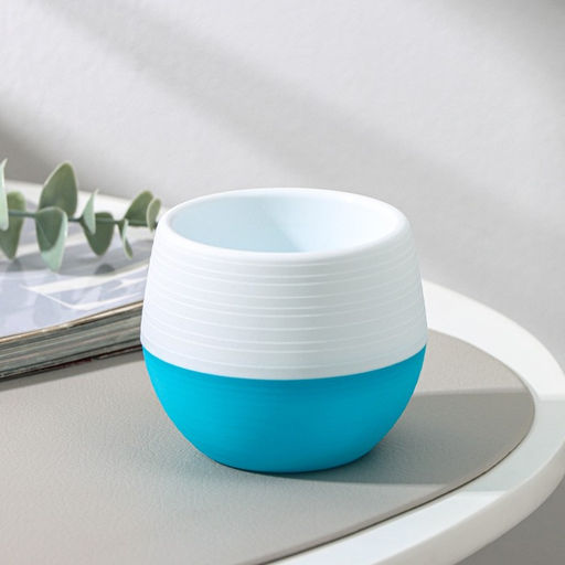 Цена за 3 шт. Горшок для цветов с поддоном «Япония», 125 мл, d=8 см, h=6,5 см, белый-бирюзовый