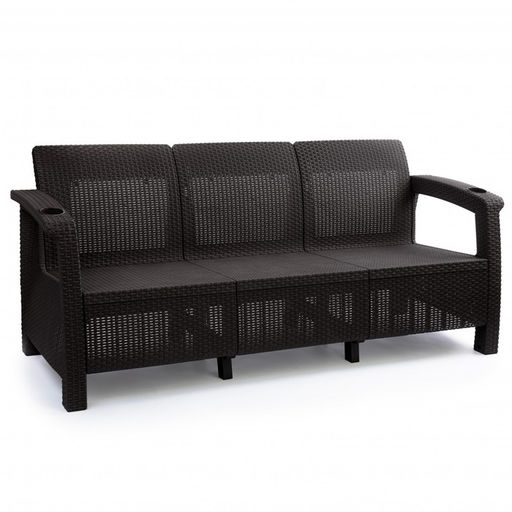 Диван «Ротанг» трёхместный, 188×70×79 см, мокко, с подстаканниками