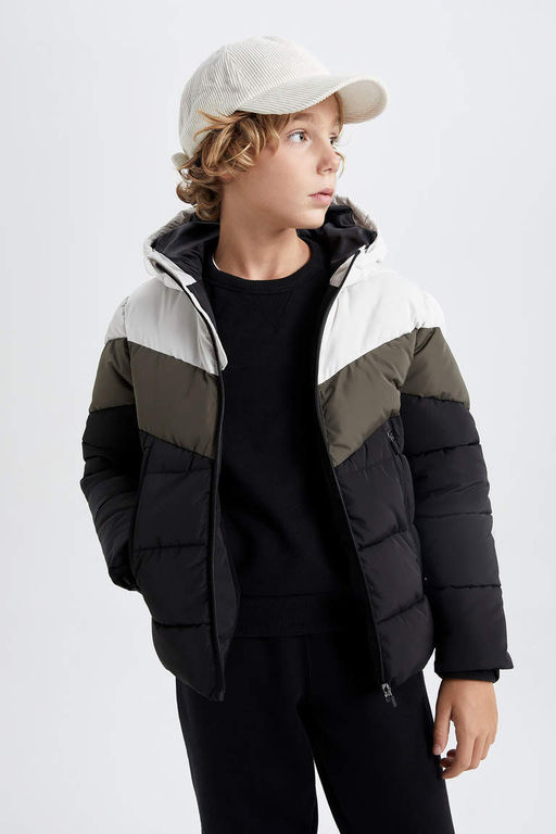 Водоотталкивающее пальто с капюшоном и флисовой подкладкой для мальчика - Defacto фото 7