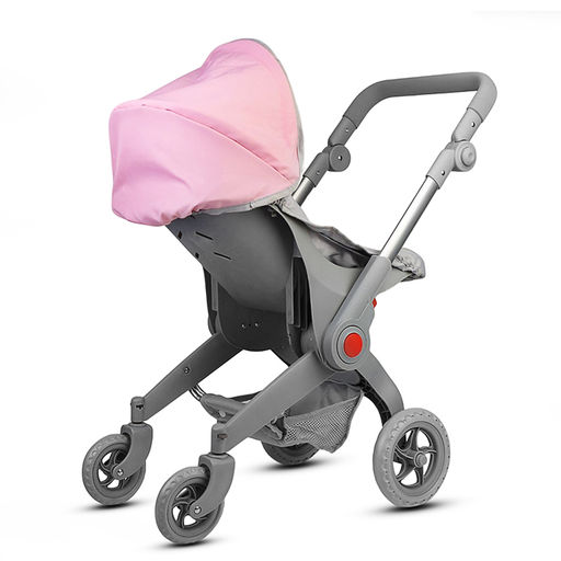 Коляская кукольная металлическая, с корзиной и козырьком, цвет серо-розовая