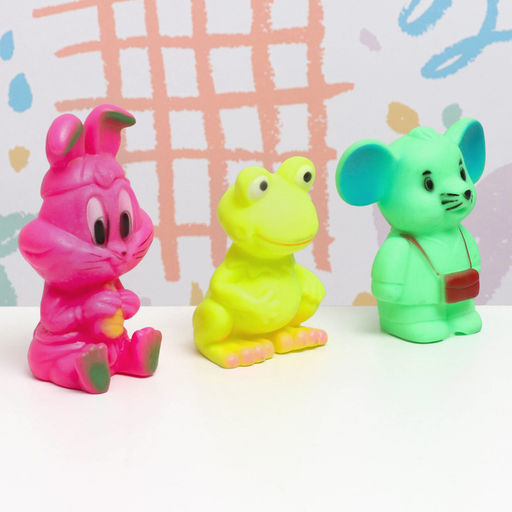 Игрушка-пищалка для купания в ванне Животные, 3 шт., резиновые, 9 см