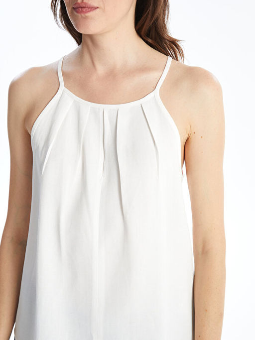 Halter Yaka D?z Keten Kar???ml? Kad?n Bluz