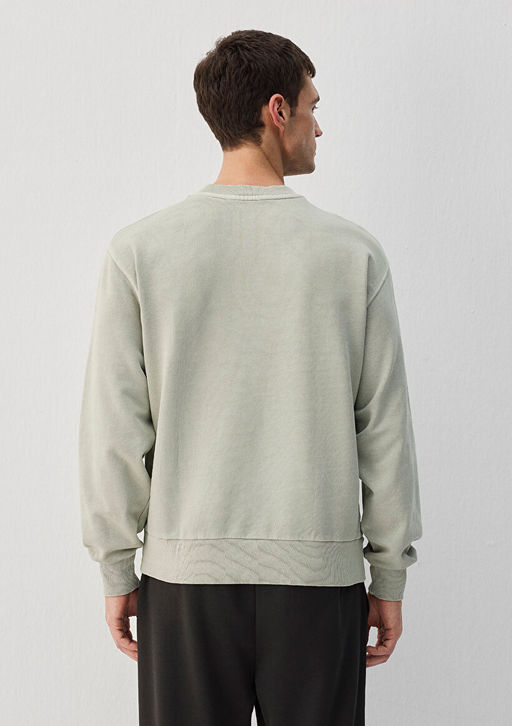 Bisiklet Yaka Gri Basic Sweatshirt - Mavi фото 3