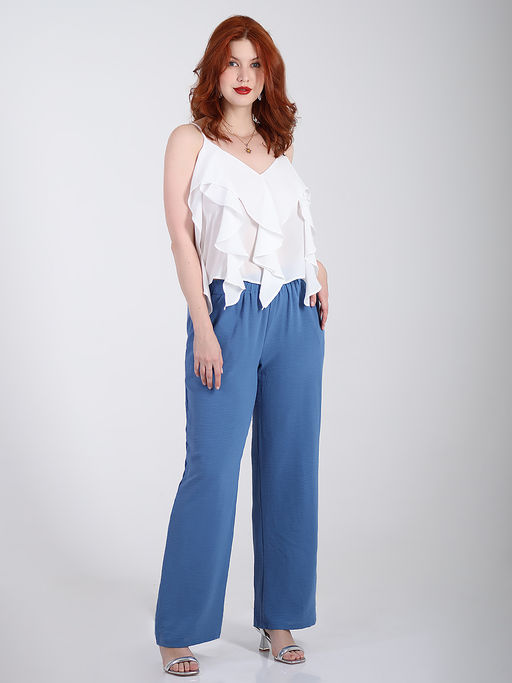 Брюки синие летние на резинке палаццо