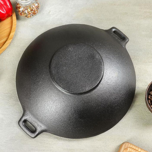 Сковорода-Вок Доляна «Восток», d=30 см, чугун, со стеклянной крышкой, индукция, чёрная