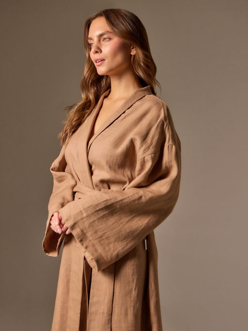 Халат домашний женский SL Linen Home, размер XL, кофейный