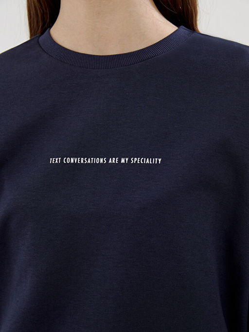 Bisiklet Yaka Bask?l? Oversize Kad?n Ti??rt