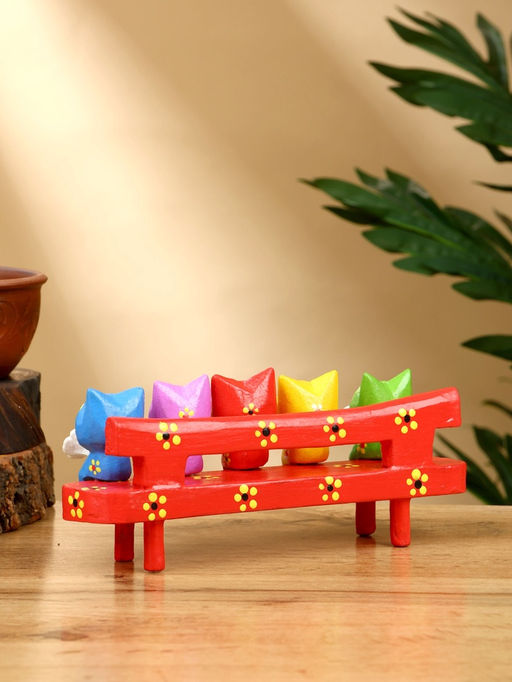 Сувенир «Котята на скамейке», 19×8×6 см, дерево, красный