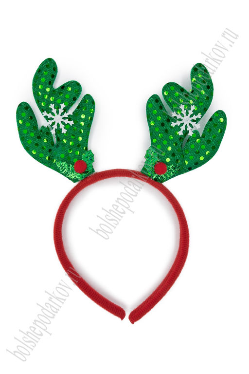 Новогодний ободок 23 см "Рожки" (SF-1708) зеленый