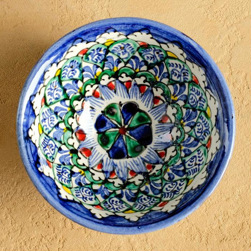 Набор чайный Риштанская керамика, 4 предмета: чайник 700 мл, 2 пиалы d=9.5 см, тарелка d=17 см, синий