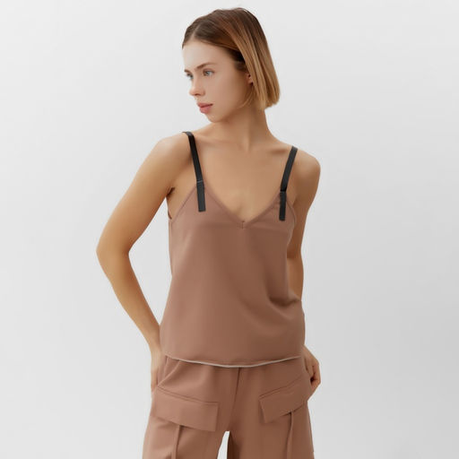 Топ с кожаными бретелями женский MINAKU : Casual Collection, бежевый, размер 48