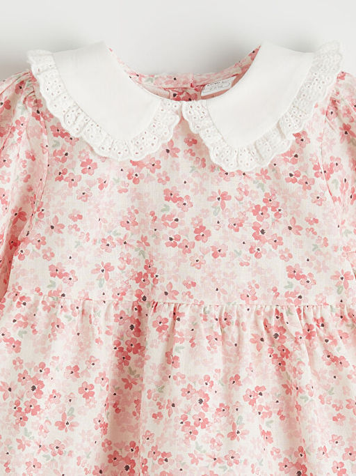 K?z Bebek Bebe Yaka ?i?ekli Poplin Elbise