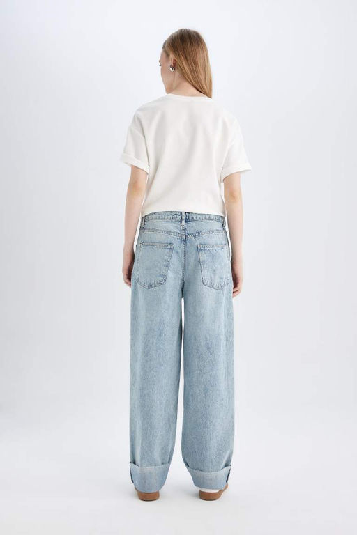 Мешковатые джинсовые брюки длиной до щиколотки с высокой талией и мешковатыми манжетами. - Defacto фото 14