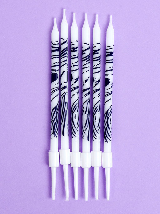 Цена за 2 шт. Свечи для торта Волнистые линии, 6 шт., белый с фиолетовым - Страна карнавалия фото 2