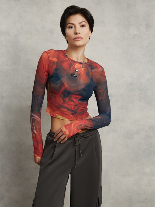 Укороченный принтованный рашгард из эластичной сетки с длинным рукавом - Eazyway фото 6