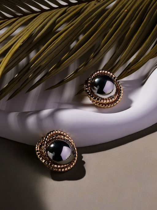 Серьги металл Тренд шар, цвет золото с серебром