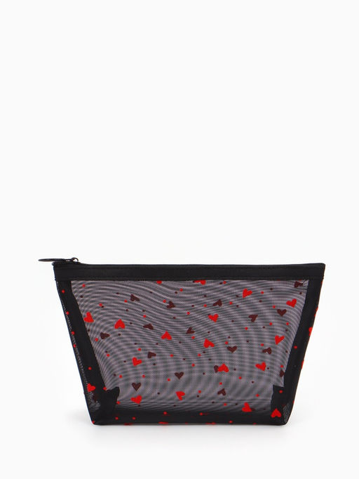 Косметичка дор Сердца, сетка 17*6,5*13,5, отд на молнии, черный
